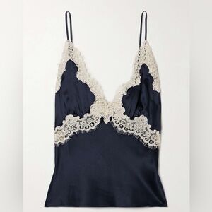 Elegant Lace Trim Navy Slip Dress